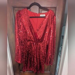 Wayf Red Sequin Holiday Dress Sz Small